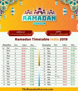 Ramadan 2019 Kolkata Time Table